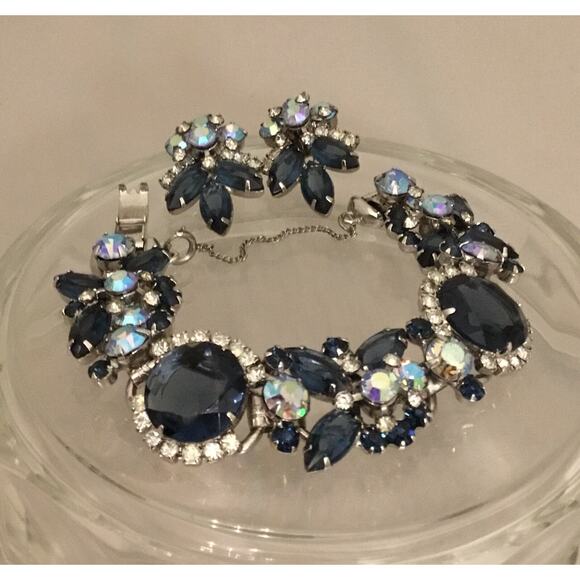 Juliana Jewelry - Vintage Juliana D&E Sapphire/aurora borealis Rhinestone Bracelet/Earring Set 50s